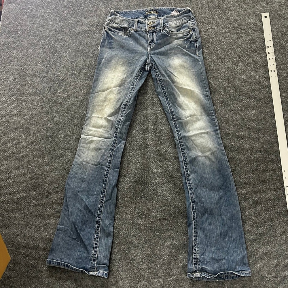 Vanity Jeans Womens 26W/33L Blue Bootcut Low Rise Stretch Thick Stitch Denim
